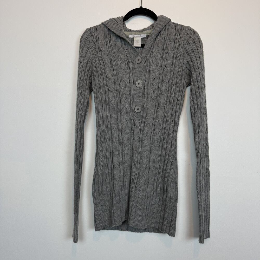 Vintage Charlotte Russe cable knit hooded sweater MD button front